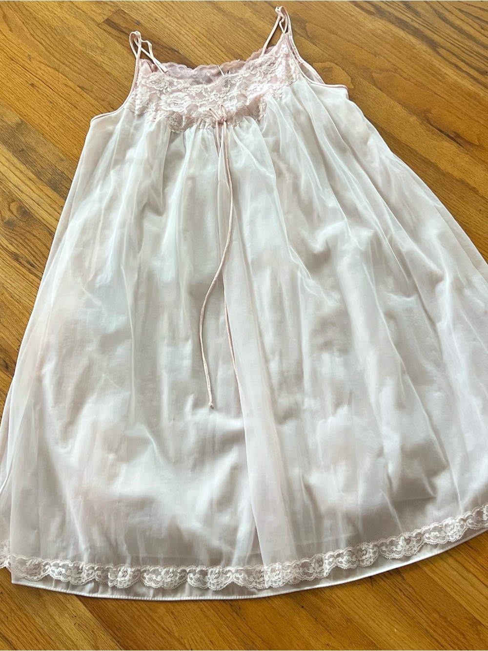 Vintage Pale Pink Lace-Trim Chemise Slip